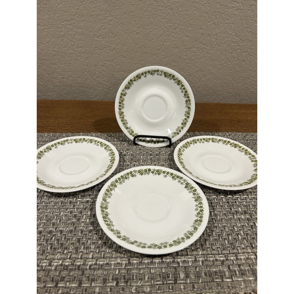 Corelle Pyrex Crazy Daisy Saucers Green Floral Print 6.5” Diameter Set Of 4